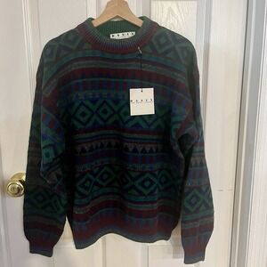 VTG 90s Basix Fenn Wright Manson Sweater NWT Mens L Ramie Cotton Geometric Aztec